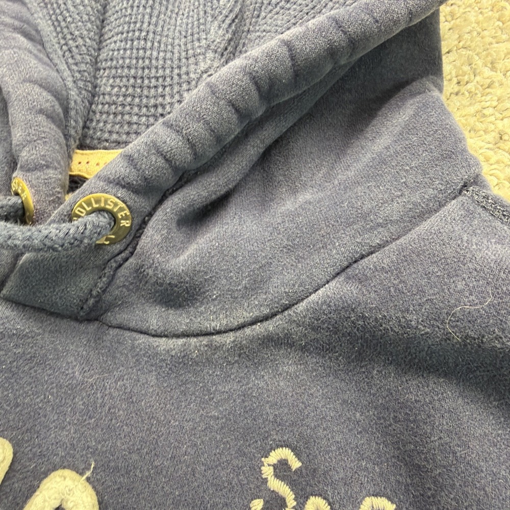 Hollister Mens Hoodie Pullover Blue Puff Print Hooded Sweatshirt Sz L Surf Skate - Picture 5 of 9